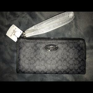 COACH charcoal signature zip wallet